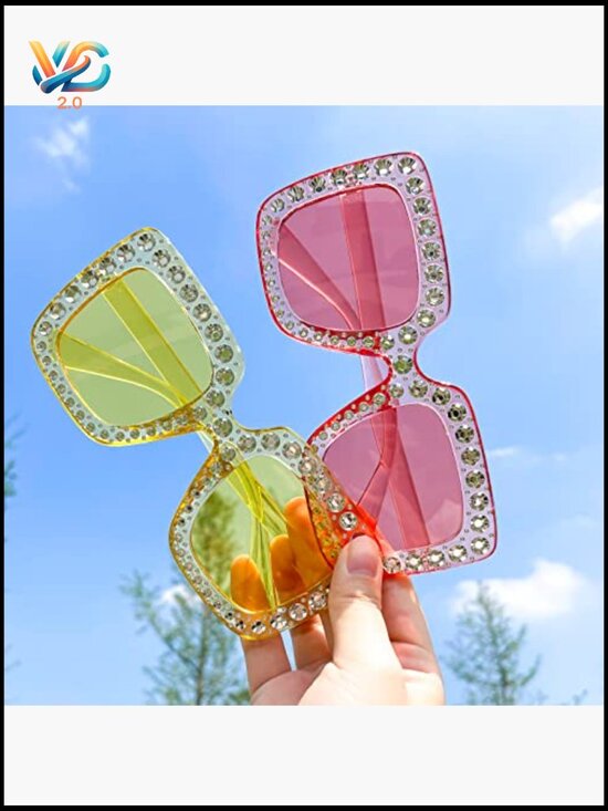 10 Pack Oversized Square Sunglasses Retro Crystal Diamond Glitter Disco Party